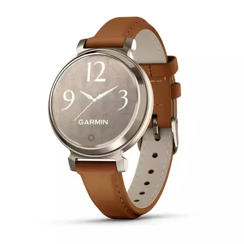 Garmin Lily 2 — Cream Gold with Tan Leather Band