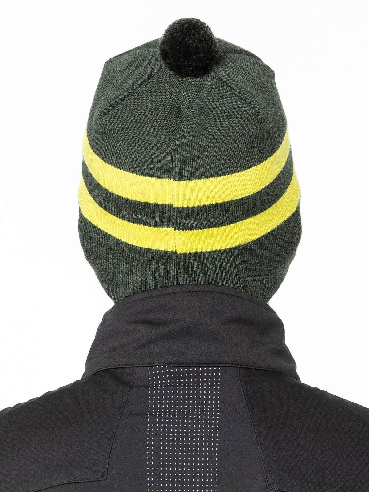 Вязаная шапка с шерстью Moax Tradition Sport Stripe олива-лайм - 4