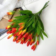 Крокусы-подснежники искусственные, оранжево-алые, 33 с, набор 3 букета.