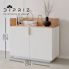 Комод, 90х42х80, Меламин, 2 двери, парящая тумба с нишей, белый/артизан, Marmur
