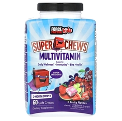 Force factor kids, Kids, Super Chews, мультивитамины, вишня, клубника, арбуз, виноград, 60 жевательных таблеток