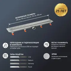 Трап линейный для пола, боковой слив, черный MCH CH550MC