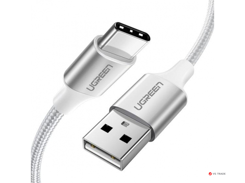 Кабель  UGREEN US288 (60130) USB-A 2.0 to USB-C Cable Nickel Plating Aluminum Braid 0.5m - White