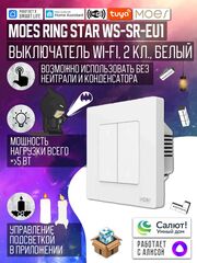 Умный двухклавишный WiFi выключатель MOES 10A/2200Вт, Белый (Работает с Алисой, SmartLife, Tuya)