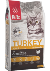 Сухой корм для кошек Blitz Sensitive Turkey Adult Cat All Breeds с индейкой, 10 кг