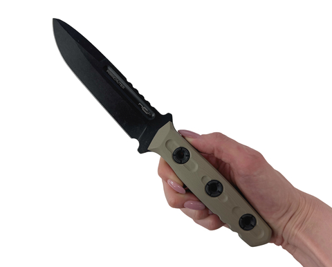 Нож NC Custom Parachuter, AUS-10 black stonewash, G10 Tan