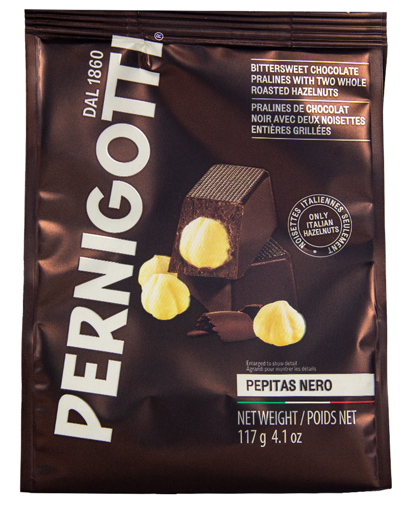 Конфеты Pernigotti из темного шоколада c пастой Gianduia и цельным фундуком Pepitas Dark 117г