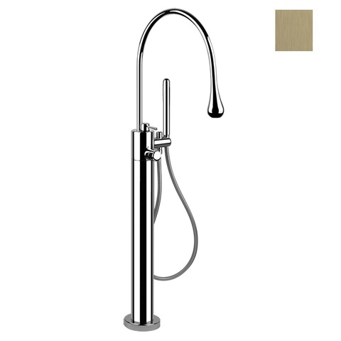 Gessi Goccia 24978#713 Смеситель для ванны напольный, термостатический, в комплекте с ручным душем и шлангом, наружная часть, цвет Antique Brass