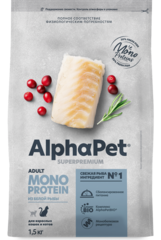 ALPHAPET сухой корм для взрослых кошек (белая рыба) 1,5 кг