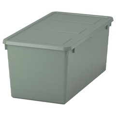 Коробка для хранения с крышкой IKEA SOCKERBIT (СОККЕРБИТ), Серо-зеленый, 38х76х30 см
