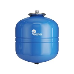 Гидроаккумулятор для водоснабжения WESTER WAV Premium объём 35л, DN 20, PN 10, вертикальный, резьбовое-НР, G-3/4'', без опор с контрфланецем из нержавеющей стали, голубой, Россия