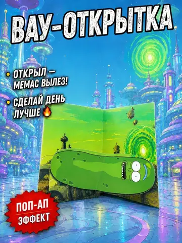 Живая открытка для денег Огурчик Рик из "Рик и Морти"&nbsp;