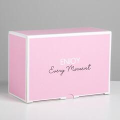 Коробка самосборная одиночная Прямоугольник, Enjoy every moment, Розовый, 15*22*10 см, 1 шт.
