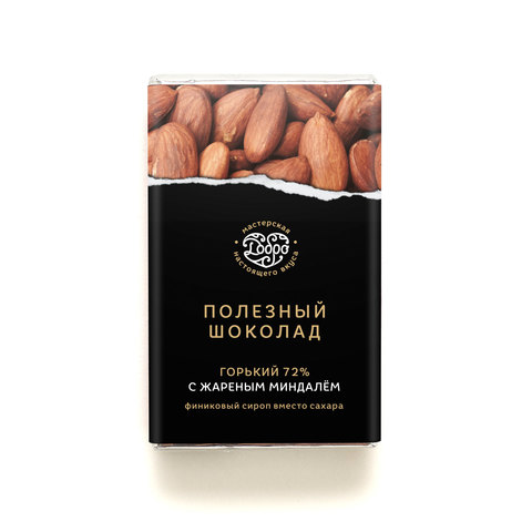 Шоколад горький, 72% какао, на финиковом пекмезе, с жареным миндалём