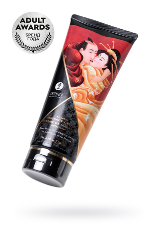 Массажный крем для тела Shunga «Игристое клубничное вино»Sparkling Strawberry Wine, съедобный, 200мл