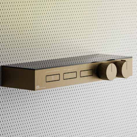 Gessi Hi-Fi 63024#726 Термостат для душа, с вкл. до 3 источников одновременно (внешняя часть), с полкой из черного мат. стекла, цвет: Warm Steel Br. PVD