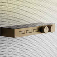 Gessi Hi-Fi 63024#726 Термостат для душа, с вкл. до 3 источников одновременно (внешняя часть), с полкой из черного мат. стекла, цвет: Warm Steel Br. PVD фото