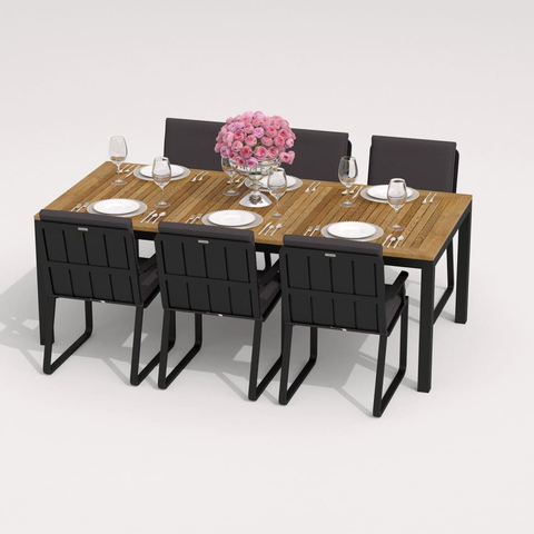 Обеденная группа Ideal Patio ТЕЛЛА  АЛЬБА  каркас карбон, стол тик 220, ткань антрацит
