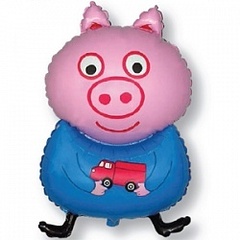 Шар F Фигура, Поросенок с игрушкой, Голубой, 32