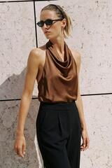 ZARA АТЛАСНЫЙ ТОП С ГОРЛОВИНОЙ ХАЛТЕР, КАРАМЕЛЬНЫЙ