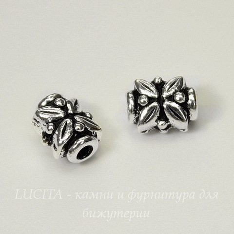 Бусина TierraCast "Листики" 8х6х5 мм (цвет-античное серебро)