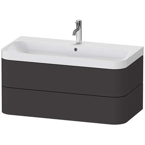 Duravit Happy D.2 Plus HP4348O8080 Тумба подвесная с умывальником 975х490х468 мм, с 1отв под смес., 2 ящ., выпуск и сифон в комплекте, цвет тумбы Графит супермат