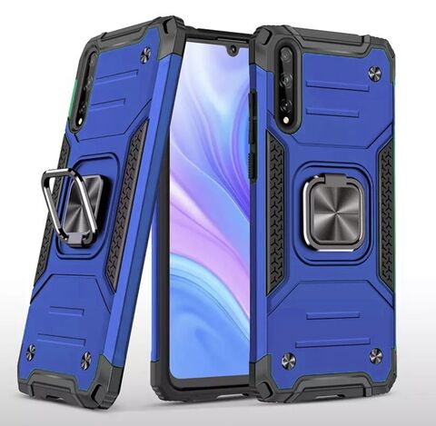 Противоударный чехол для Xiaomi Redmi K40 / Redmi K40 Pro +/ Poco F3 синий с пластиной для магнитного автодержателя и кольцом подставкой