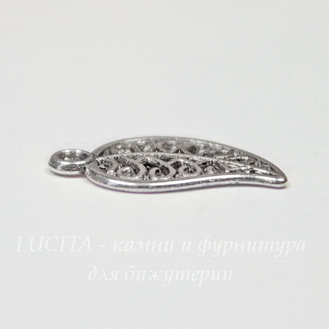 Подвеска "Листик ажурный" 18х10 мм (цвет - античное серебро)