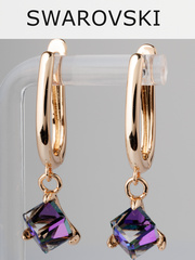 Серьги-подвески Миражи с фиолетовыми кубиками Swarovski