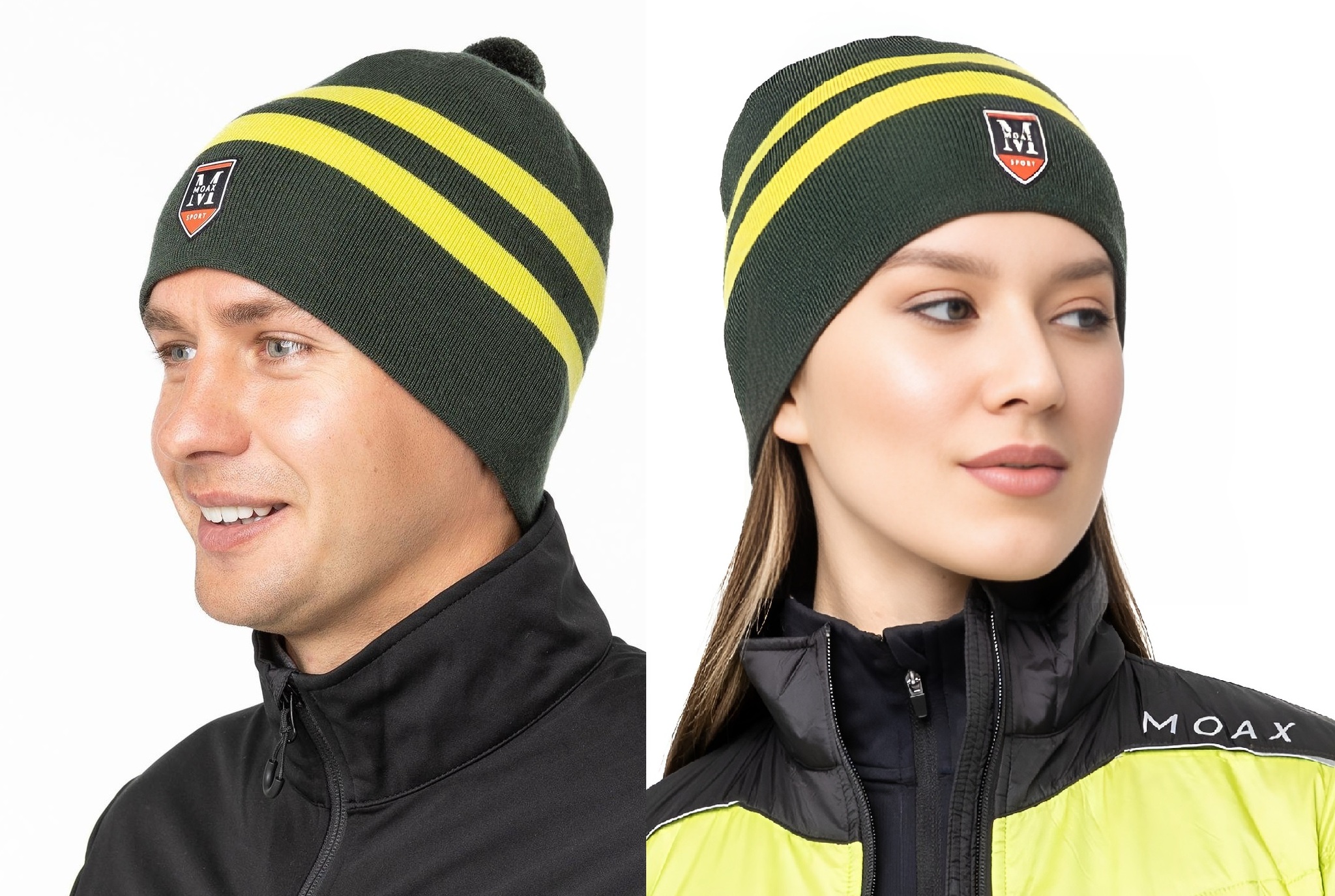 Вязаная шапка с шерстью Moax Tradition Sport Stripe олива-лайм