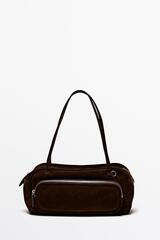 Massimo Dutti Средняя замшевая сумка, темно-коричневый