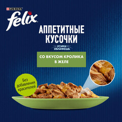 Felix пауч для взрослых кошек кролик кусочки в желе 75 г