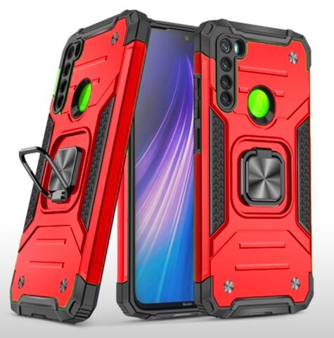 Противоударный чехол для Xiaomi Redmi Note 8 красный с пластиной для магнитного автодержателя и кольцом подставкой
