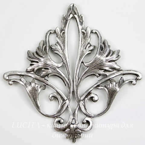 Винтажный декоративный элемент - штамп "Fleur-de-Lys" 52х51 мм (оксид серебра)