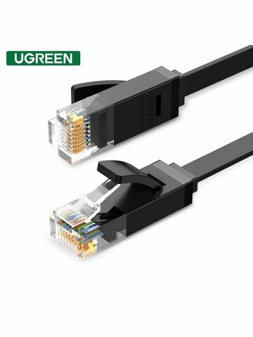 Кабель сетевой плоский  UGREEN NW102 (50172) Cat 6 8-Core U/UTP Flat Ethernet Cable, 0,5м, черный