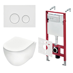 TECE K401110WCR TECEspring Base Комплект 4 в 1 инсталяция, панель смыва LT с круглыми кнопками, белый глянц., унитаз модель R фото