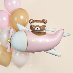 Шар К Фигура, Мишка в розовом самолете, Сатин, 43''/109 см