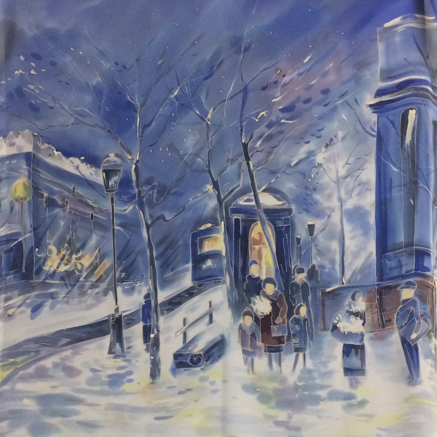 Платок батик Зимний город Закат С-60
