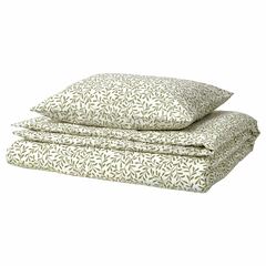 Комплект постельного белья IKEA SORGMANTEL (СОРГМАНТЕЛЬ), Односпальный, Бело-зеленый, 150x200, 50x80 см