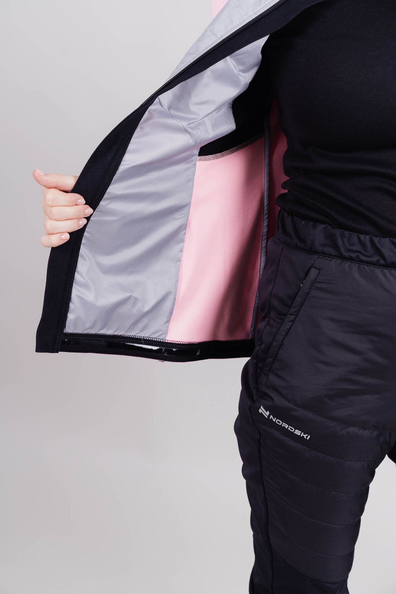 Женская куртка для лыж и бега зимой Nordski Hybrid pink-grey - 8
