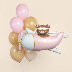 Шар К Фигура, Мишка в розовом самолете, Сатин, 43''/109 см
