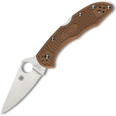 Фото Складной нож Spyderco Delica 4 Flat Ground - 11FPBN, сталь VG-10 Satin Plain, рукоять термопластик FRN, коричневый