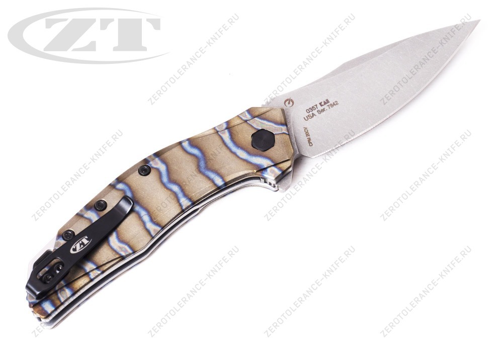 Нож Zero Tolerance ZT0357TS Custom Anodized Tiger Stripe Titanium - фотография 