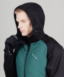 Премиальный костюм для лыж и зимнего бега Nordski Hybrid Hood Warm 2.0 Black-Alpine Green