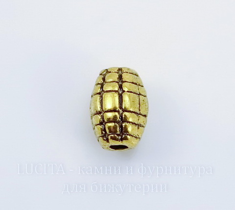 Бусина металлическая овальная "Сетка" 7х5 мм (цвет - античное золото), 10 штук