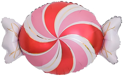 Шар К Фигура, Конфета, Золотые полоски, Розовый/Красный, 25''/64 см, 1 шт. (в упаковке)