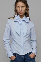 ZARA РУБАШКА В ПОЛОСКУ С ЗАВЯЗКОЙ, СИНИЙ/БЕЛЫЙ