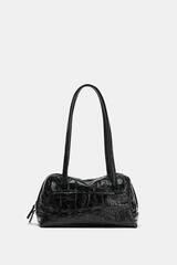 ZARA ТЕКСТУРНАЯ КОЖАНАЯ СУМКА С ПЛЕЧЕВЫМ РЕМНЕМ, ЧЕРНЫЙ