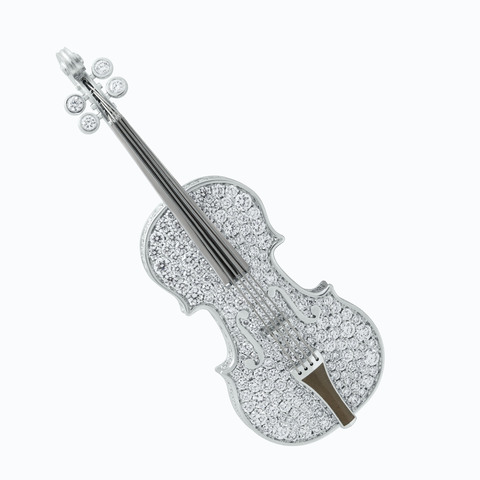 Брошь Скрипка c Бриллиантами, Эмаль, Brs0267-20/1