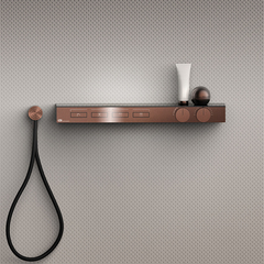 Gessi Hi-Fi 63026#708 Термостат для душа, с вкл. до 4 источников одновременно (внешняя часть), с полкой из черного мат. стекла, цвет: Copper Brushed PVD фото